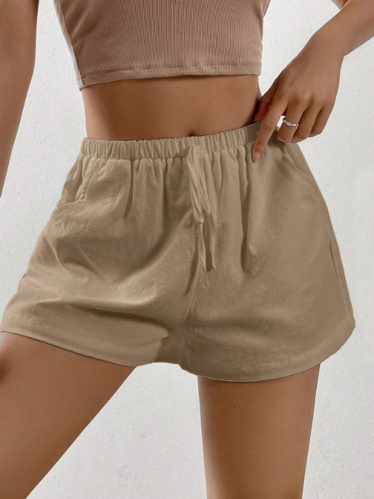 EZwear Solid Knot Waist Wide Leg Shorts