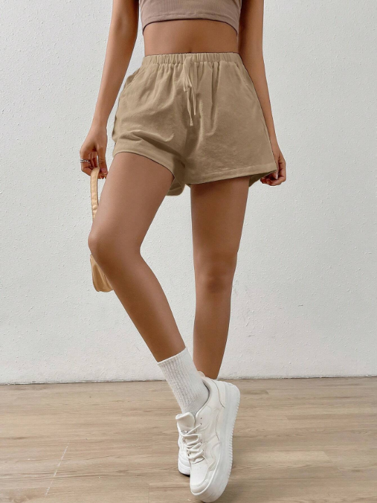 EZwear Solid Knot Waist Wide Leg Shorts