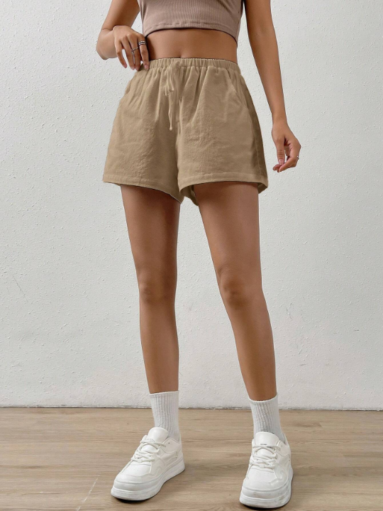 EZwear Solid Knot Waist Wide Leg Shorts