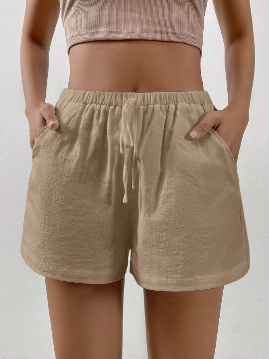 EZwear Solid Knot Waist Wide Leg Shorts