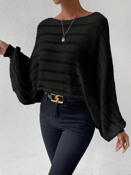 Essnce Batwing Sleeve Ribbed Knit Sweater