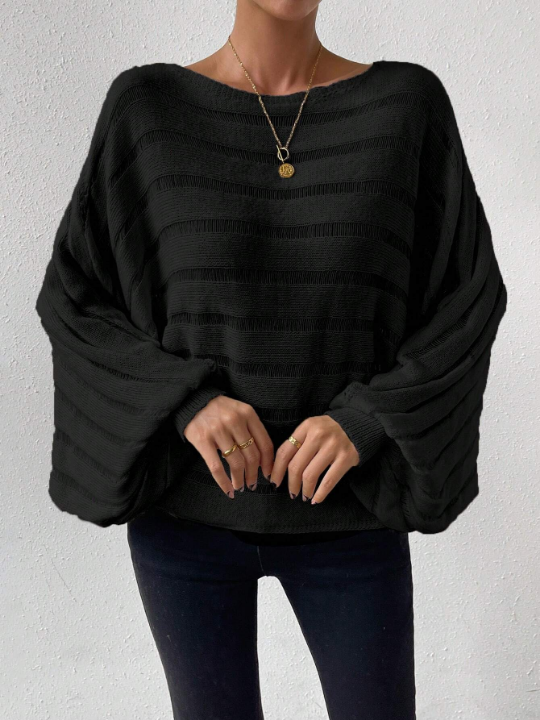 Essnce Batwing Sleeve Ribbed Knit Sweater