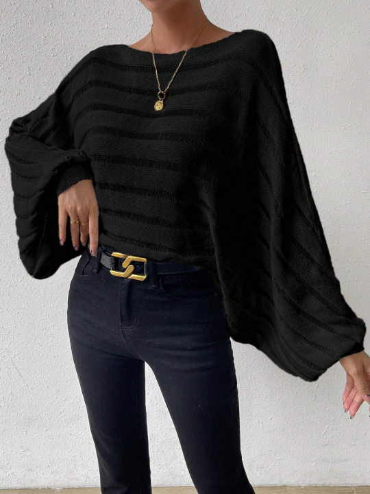 Essnce Batwing Sleeve Ribbed Knit Sweater