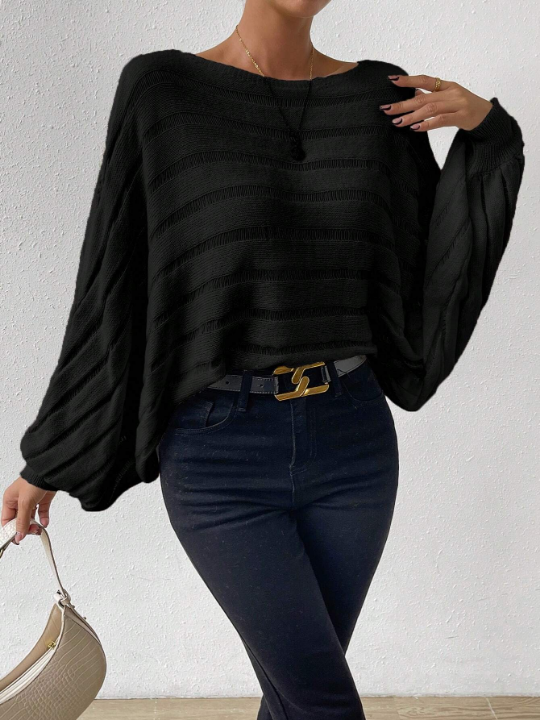 Essnce Batwing Sleeve Ribbed Knit Sweater