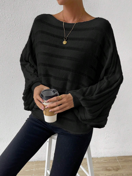 Essnce Batwing Sleeve Ribbed Knit Sweater