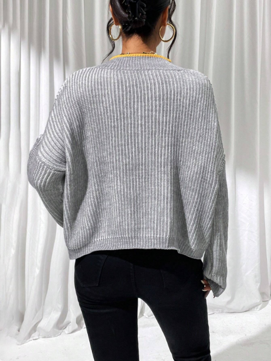 Priv Contrast Binding Drop Shoulder Ribbed Knit Sweater