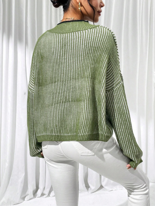 Priv Striped Pattern Drop Shoulder Sweater