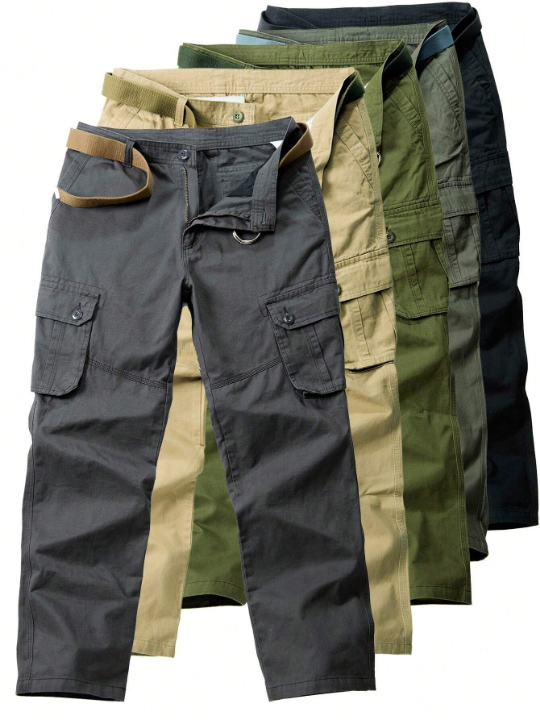 Men Flap Pocket Cargo Pants Without Belt