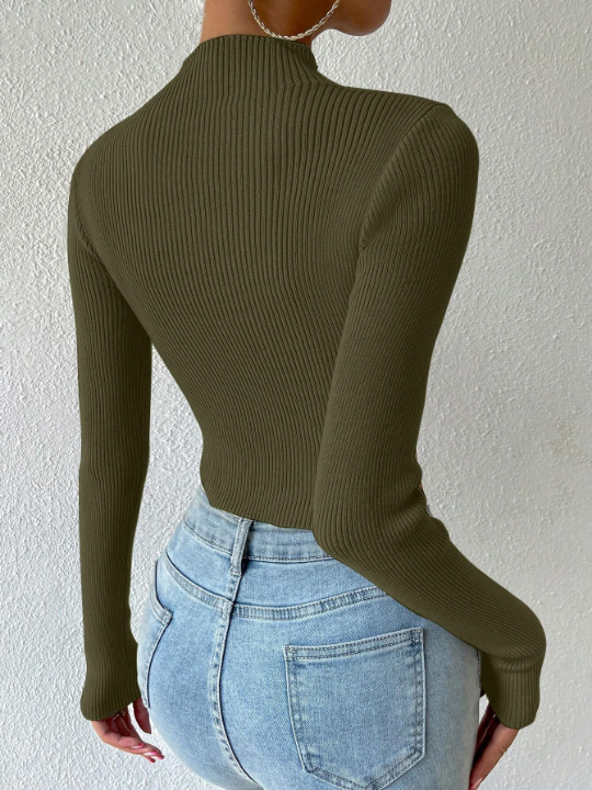 Priv Mock Neck Ribbed Knit Crop Sweater