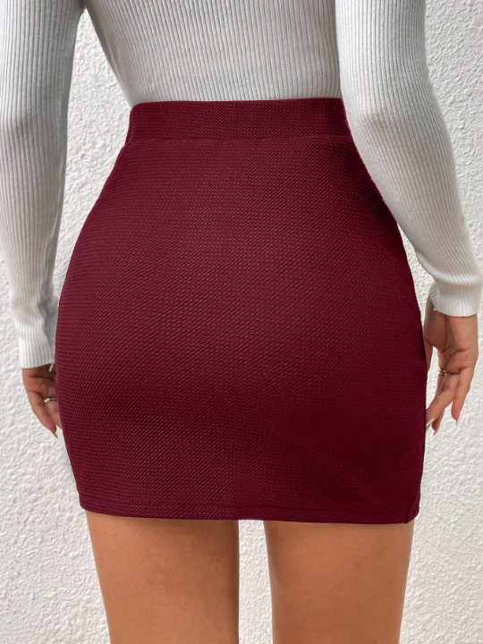 Frenchy High Waist Tulip Hem Bodycon Textured Fabric 
Shirring Red Skirt