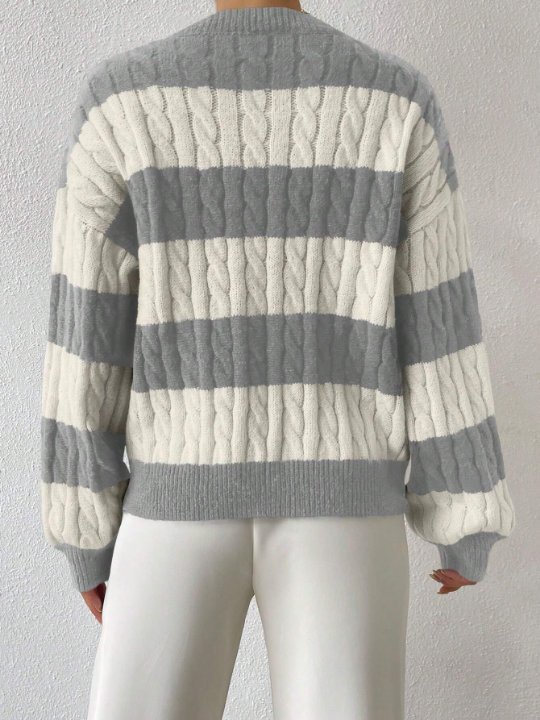 Essnce Two Tone Cable Knit Drop Shoulder Sweater