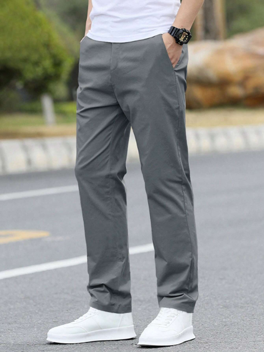 Manfinity Homme Loose Fitting Solid Straight Leg Men's Pants