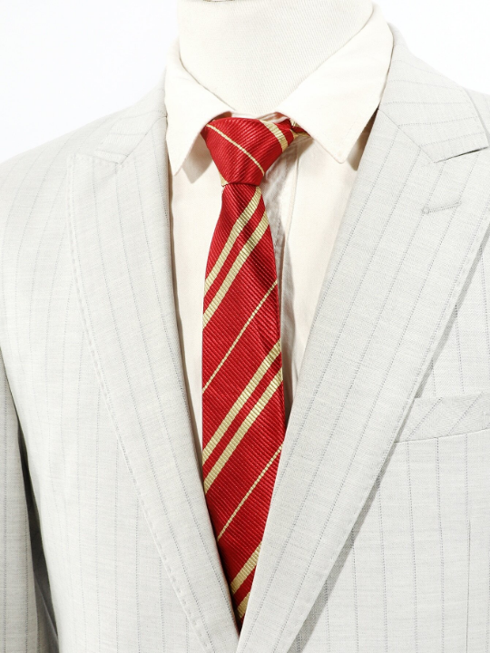 1pc Men's Stylish Red Diagonal Striped Simple Necktie Suitable For Daily Wear & Cosplay