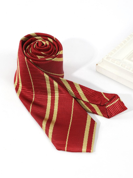 1pc Men's Stylish Red Diagonal Striped Simple Necktie Suitable For Daily Wear & Cosplay