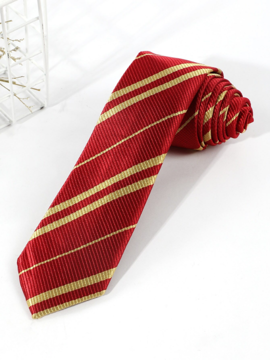 1pc Men's Stylish Red Diagonal Striped Simple Necktie Suitable For Daily Wear & Cosplay