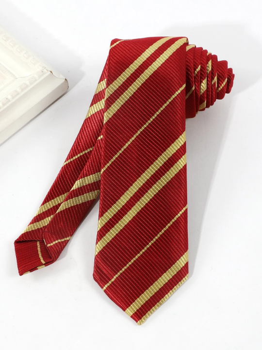 1pc Men's Stylish Red Diagonal Striped Simple Necktie Suitable For Daily Wear & Cosplay