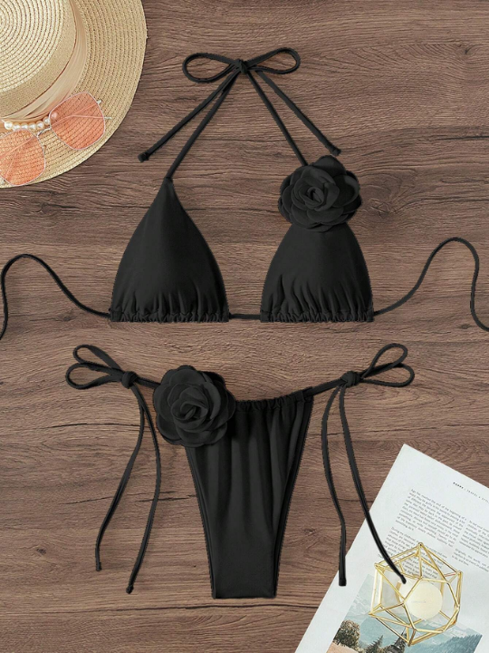 X Lily May Mac Appliques Triangle Tie Side Bikini Swimsuit