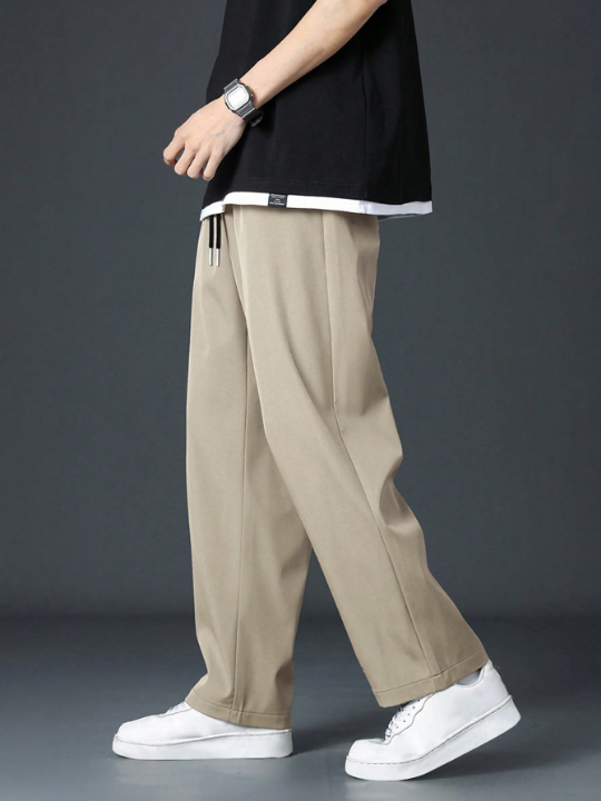 Men Drawstring Waist Straight Leg Pants