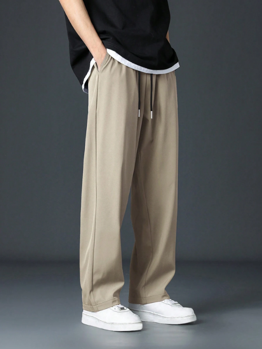 Men Drawstring Waist Straight Leg Pants