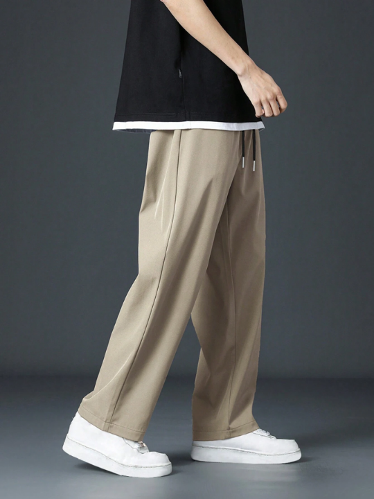 Men Drawstring Waist Straight Leg Pants