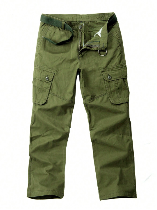 Men Flap Pocket Side Cargo Pants Without Belt