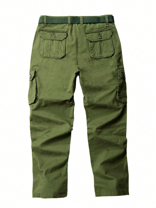 Men Flap Pocket Side Cargo Pants Without Belt