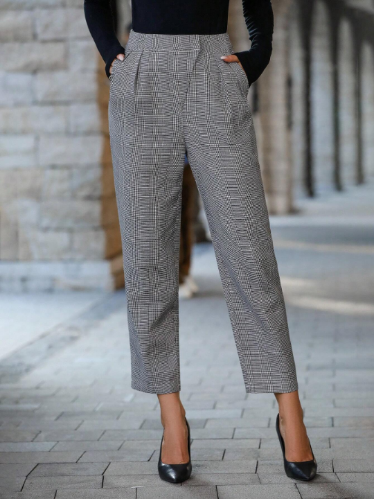 Plaid Print Slant Pocket Pants