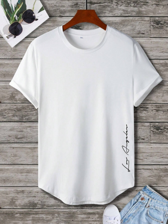 Manfinity Homme Men Letter Graphic Curved Hem Tee