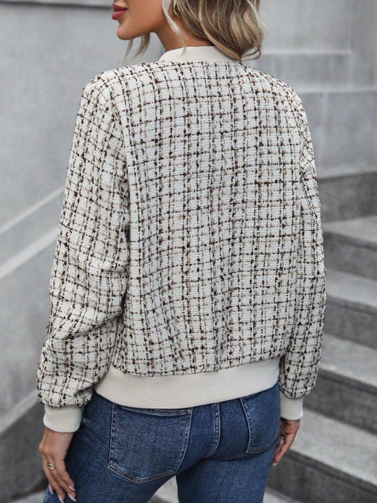 LUNE Plaid Zip Up Bomber Jacket