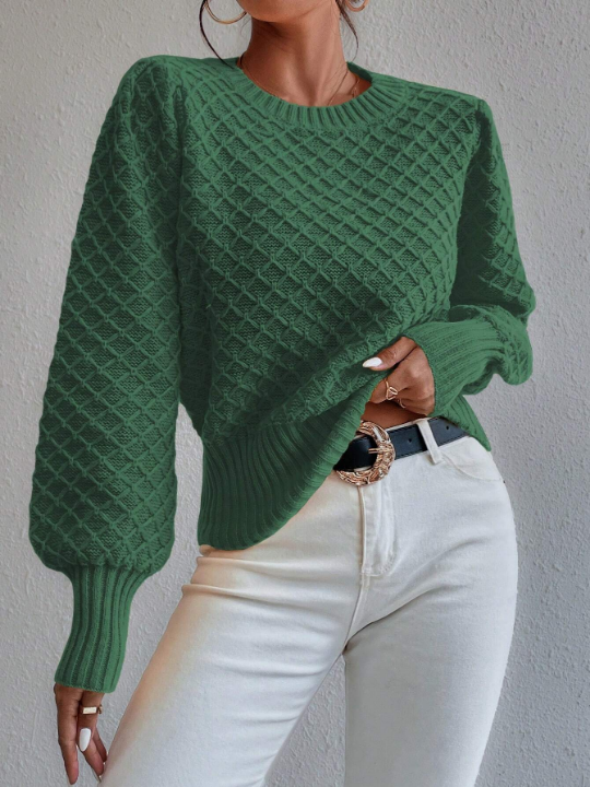 Frenchy Argyle Knit Lantern Sleeve Sweater