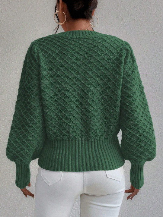 Frenchy Argyle Knit Lantern Sleeve Sweater