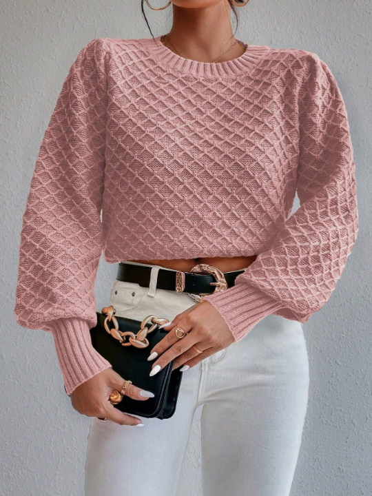 Frenchy Argyle Knit Lantern Sleeve Sweater