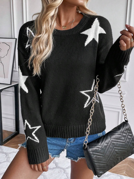 LUNE Star Pattern Drop Shoulder Sweater