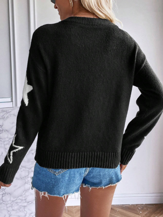 LUNE Star Pattern Drop Shoulder Sweater