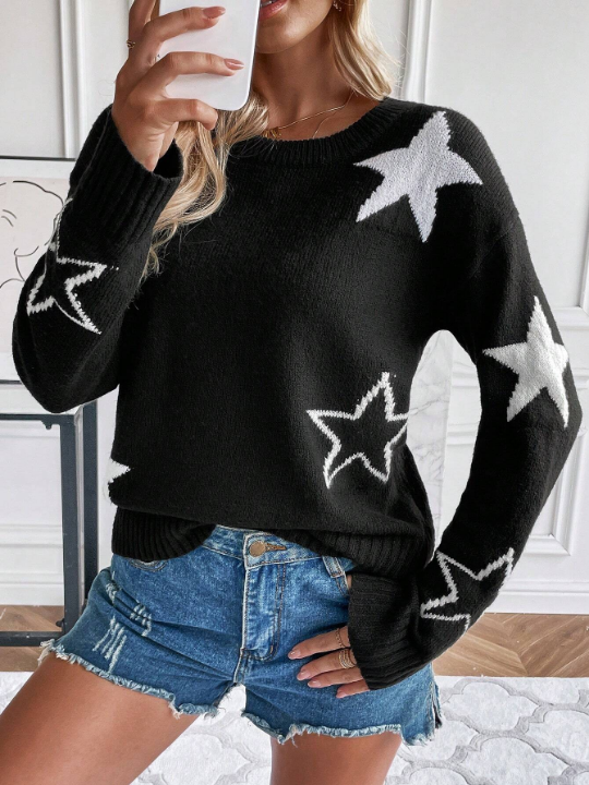 LUNE Star Pattern Drop Shoulder Sweater