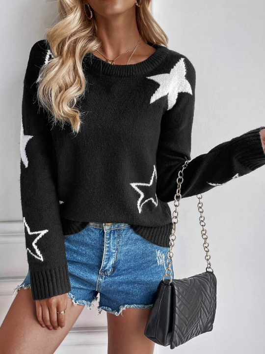 LUNE Star Pattern Drop Shoulder Sweater