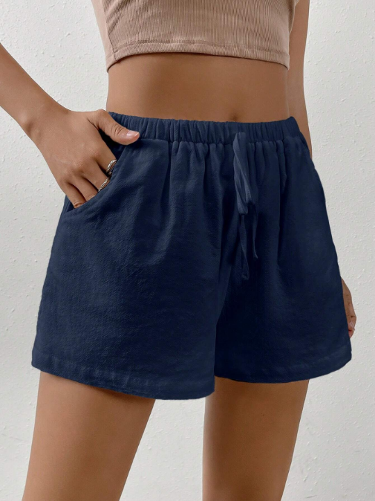 EZwear Solid Knot Waist Wide Leg Shorts