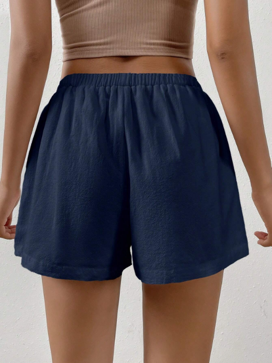 EZwear Solid Knot Waist Wide Leg Shorts