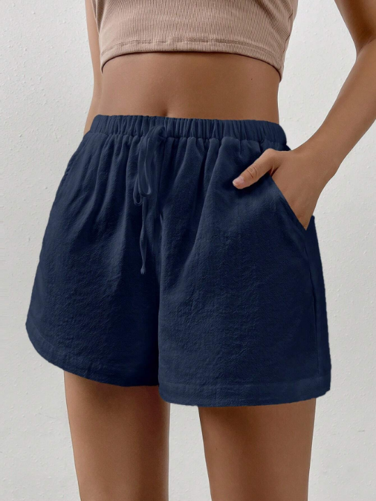 EZwear Solid Knot Waist Wide Leg Shorts