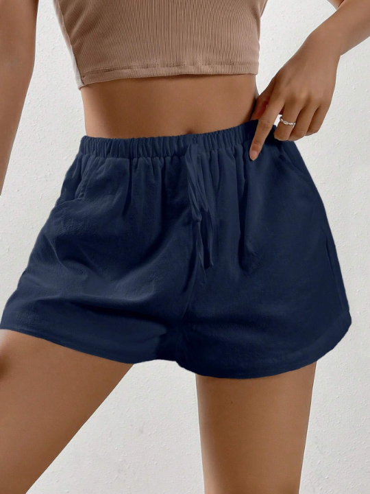 EZwear Solid Knot Waist Wide Leg Shorts