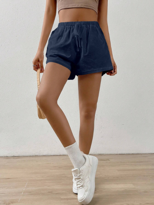 EZwear Solid Knot Waist Wide Leg Shorts