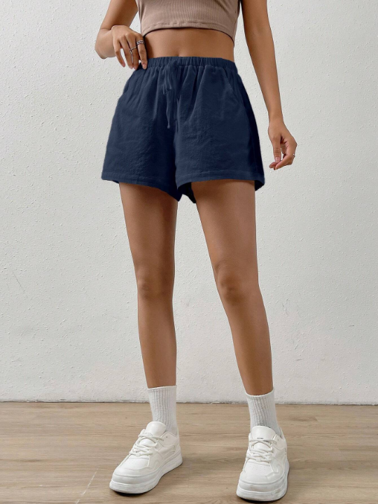 EZwear Solid Knot Waist Wide Leg Shorts