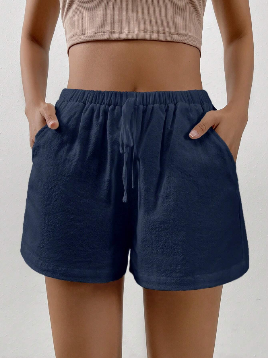 EZwear Solid Knot Waist Wide Leg Shorts