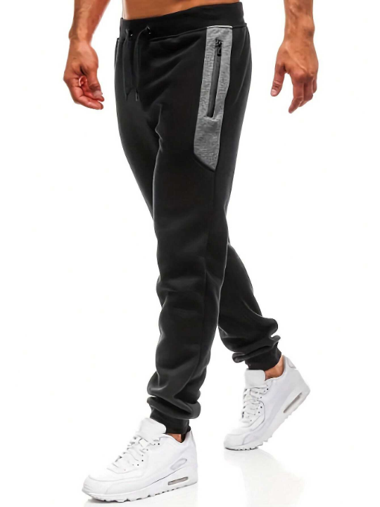 Men Contrast Panel Drawstring Waist Sweatpants