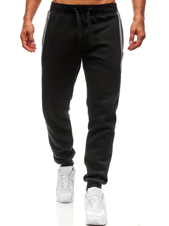 Men Contrast Panel Drawstring Waist Sweatpants