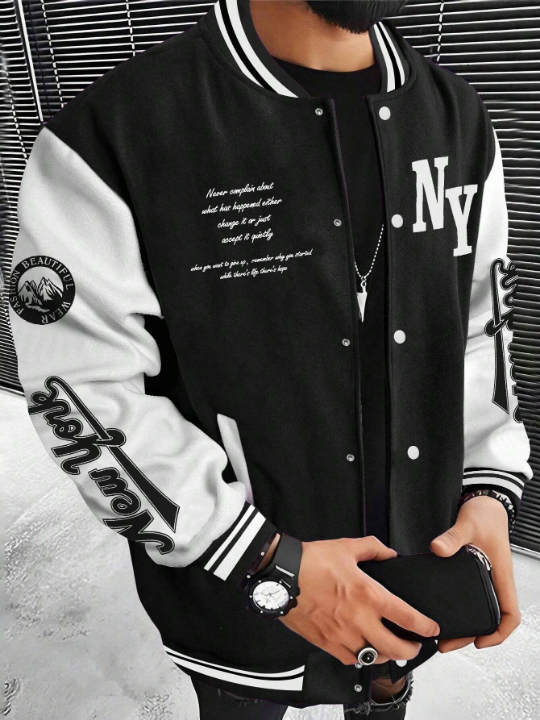 Manfinity LEGND Men Slogan Graphic Two Tone Varsity Jacket