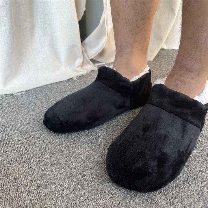 Men's Winter Warm, Non-slip, Plus Velvet And Soft Sole Slippers Socks Packaged With Slippers And Suitable For Household Use