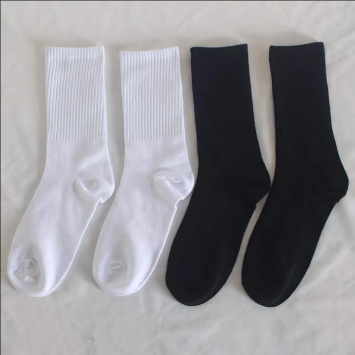 6pairs Women's Black&white Color Ins Style Breathable Mid-calf Socks For Couple