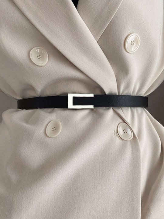 1pc Women's Simple & Versatile Pu Skinny Belt With Buckle, For Suit Dress & Waist Decoration