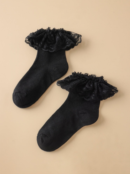 2pairs Women's Lace Border Mid-calf Socks